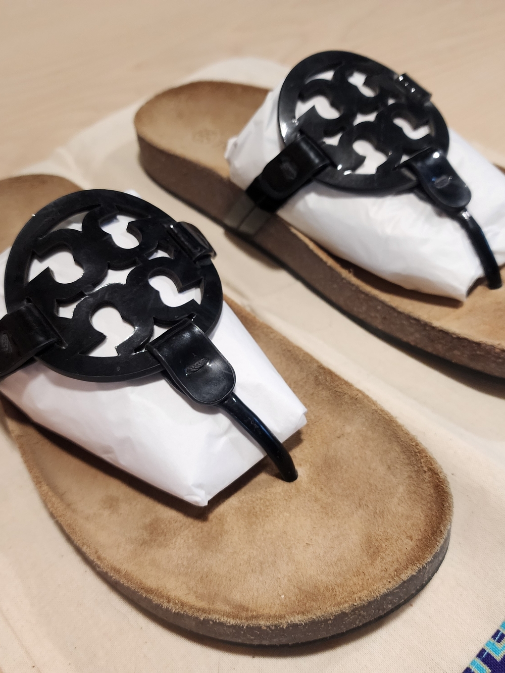 Tory Burch Black And Cork Miller Sandals SZ 9.5 EUC